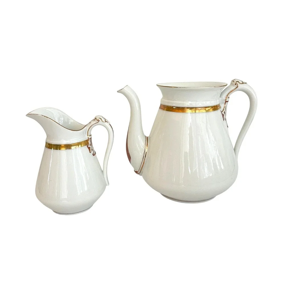 Antique CFH GDM Limoges France White Gold Porcelain Wedding Ring Teapot Creamer